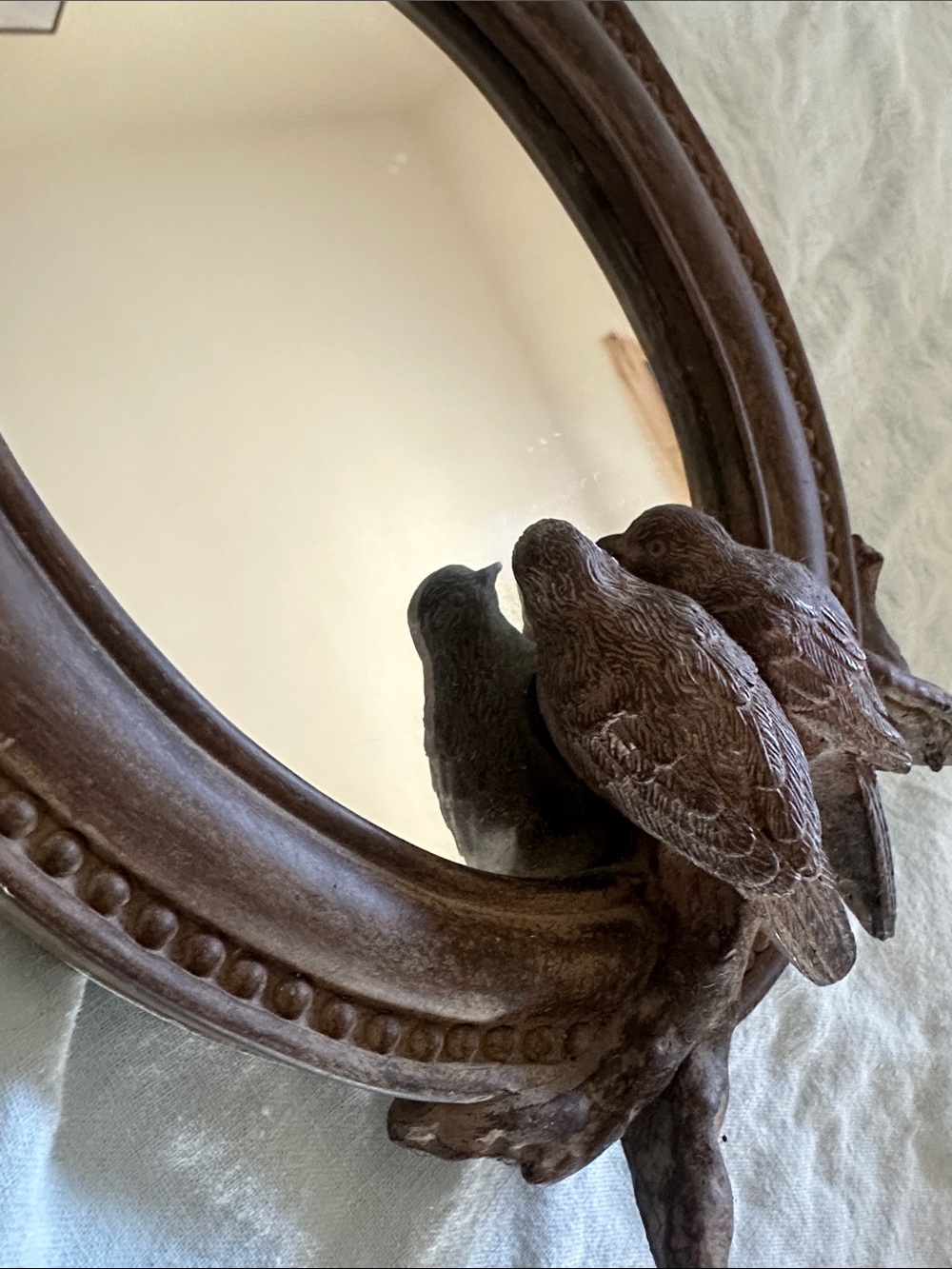 Rustic Brown Oval Mirror with Decorative Birds - Picture 6 of 9